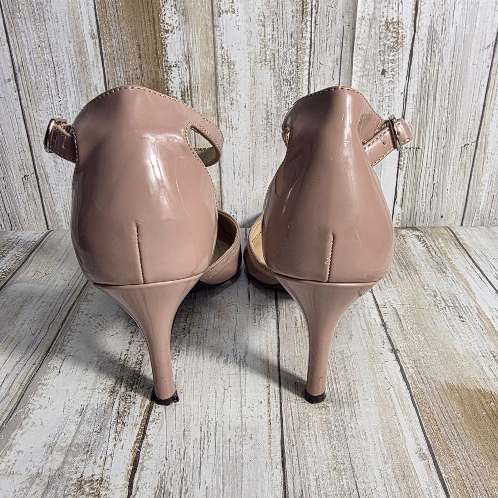 Jones New York Signature Womens Nude Patent Pointed Toe Ankle Strap Pumps Heels - Picture 3 of 11